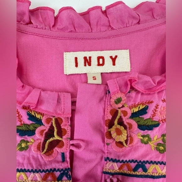 Indy pink embroidered cotton bohemian short sleeve dress Large - Picture 4 of 7
